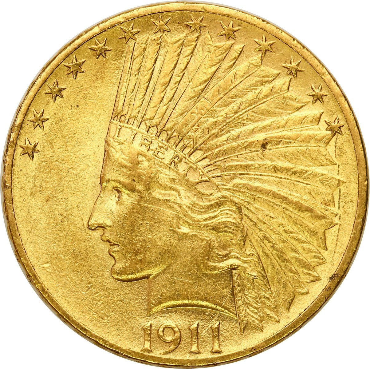 USA. Złote 10 $ dolarów 1911 Indianin Filadelfia